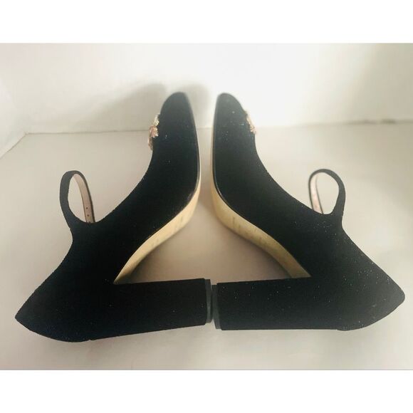 Kate Spade Black Velvet Heels with Pink Embellishments ballina Mary Jane Pump 10 - Picture 7 of 10